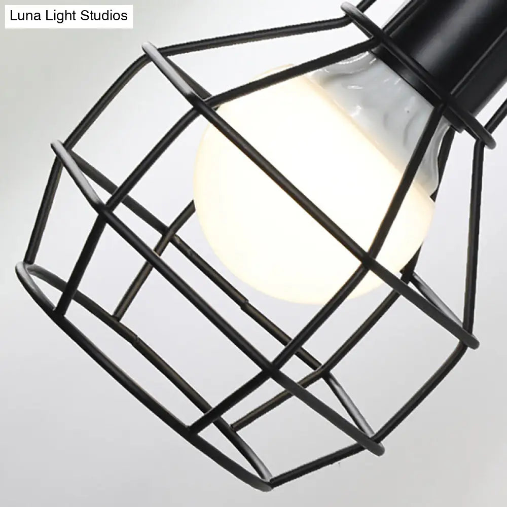 Industrial Style Rotatable Wall Sconce Lamp With Wire Guard - Globe Bedroom Light In Black