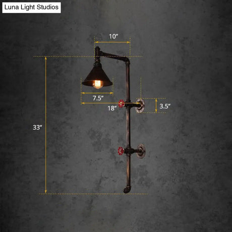 Industrial Style Rust Conical Wall Lamp - Metal 1-Light Corridor Lantern