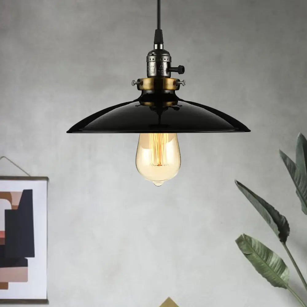 Industrial Style Saucer Metal Pendant Ceiling Light In Black/White For Living Room Black