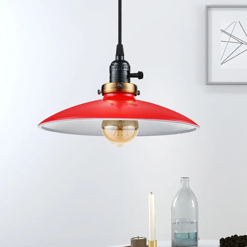 Industrial Style Saucer Metal Pendant Ceiling Light In Black/White For Living Room Red