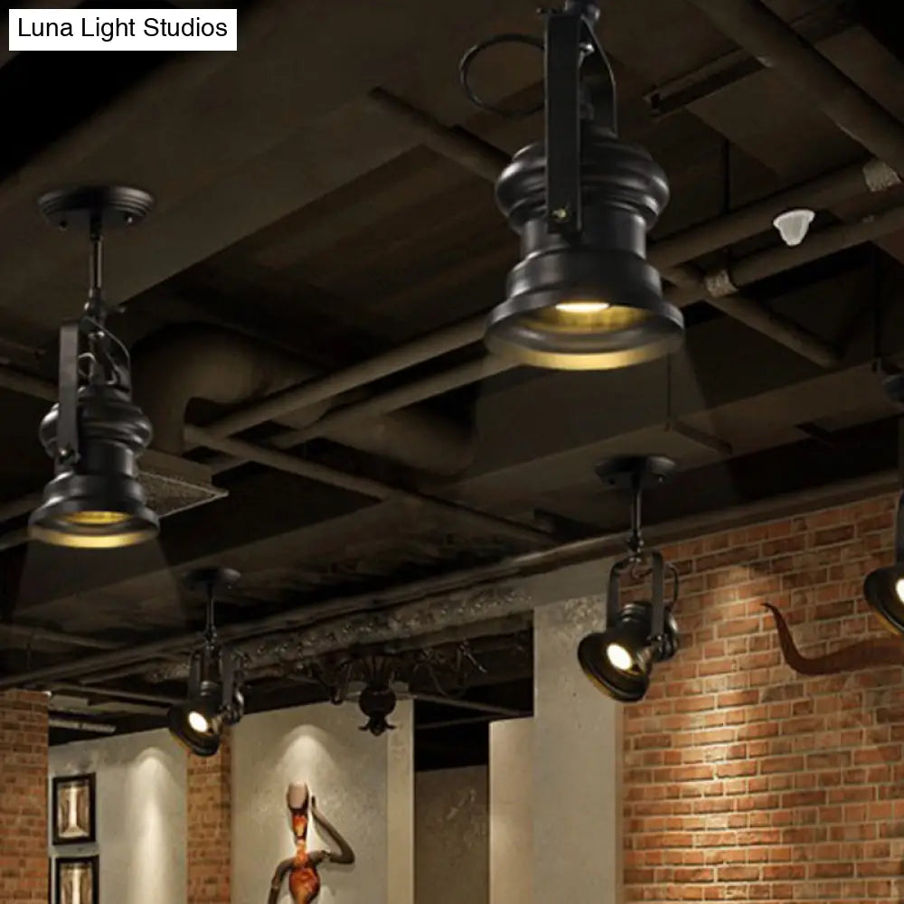 Industrial Style Semi Flush Mount Light Fixture 1-Light Metal Camera Spotlight Mount Lamp In Black