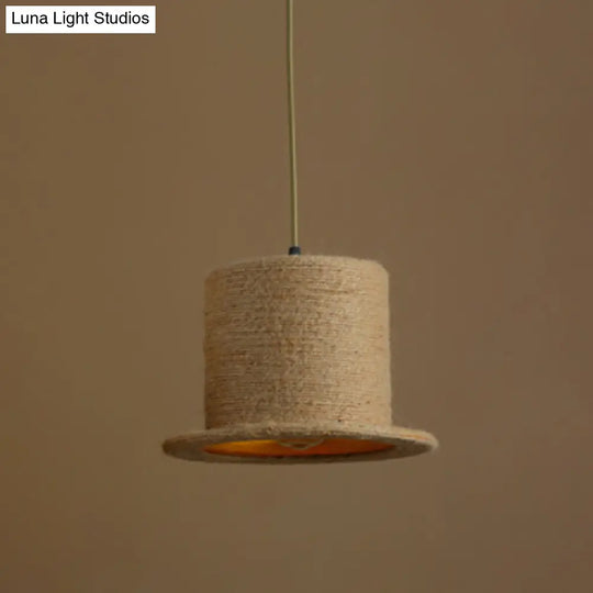 Industrial Style Single Ceiling Pendant Light In Brown With Shaded Hemp Rope