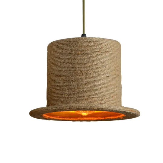 Industrial Style Single Hemp Rope Pendant Light In Brown - Ceiling Hanging Fixture