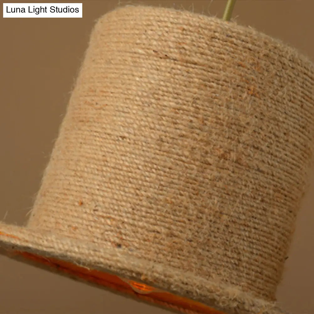 Industrial Style Single Ceiling Pendant Light In Brown With Shaded Hemp Rope