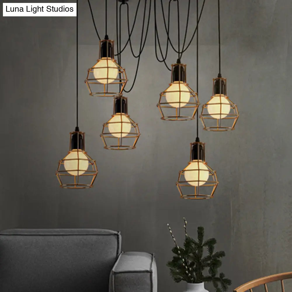 Industrial Style Spider Pendant Hanging Light - 6 Bulbs Black/Gold Iron Dining Room Ceiling Lamp