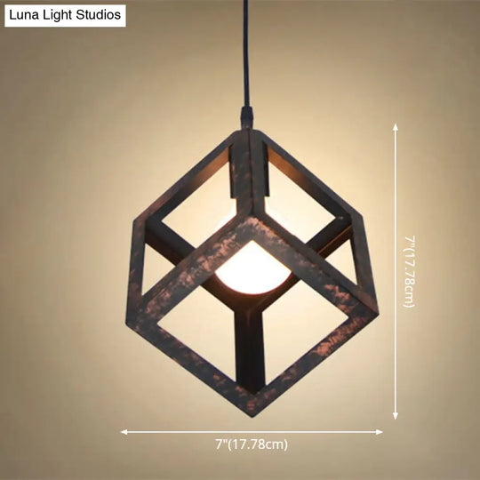 Industrial Style Square Cage Ceiling Light For Bars - Creative Metallic Hanging Fixture With 1