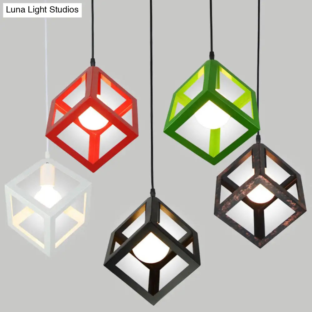 Industrial Metallic Ceiling Light With Square Cage Design - Perfect For Bar And Creative Spaces