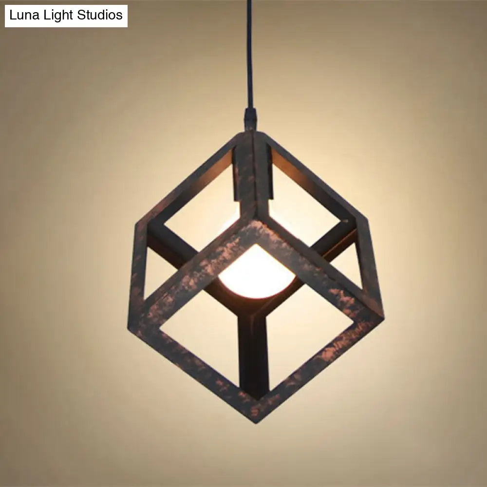 Industrial Metallic Ceiling Light With Square Cage Design - Perfect For Bar And Creative Spaces