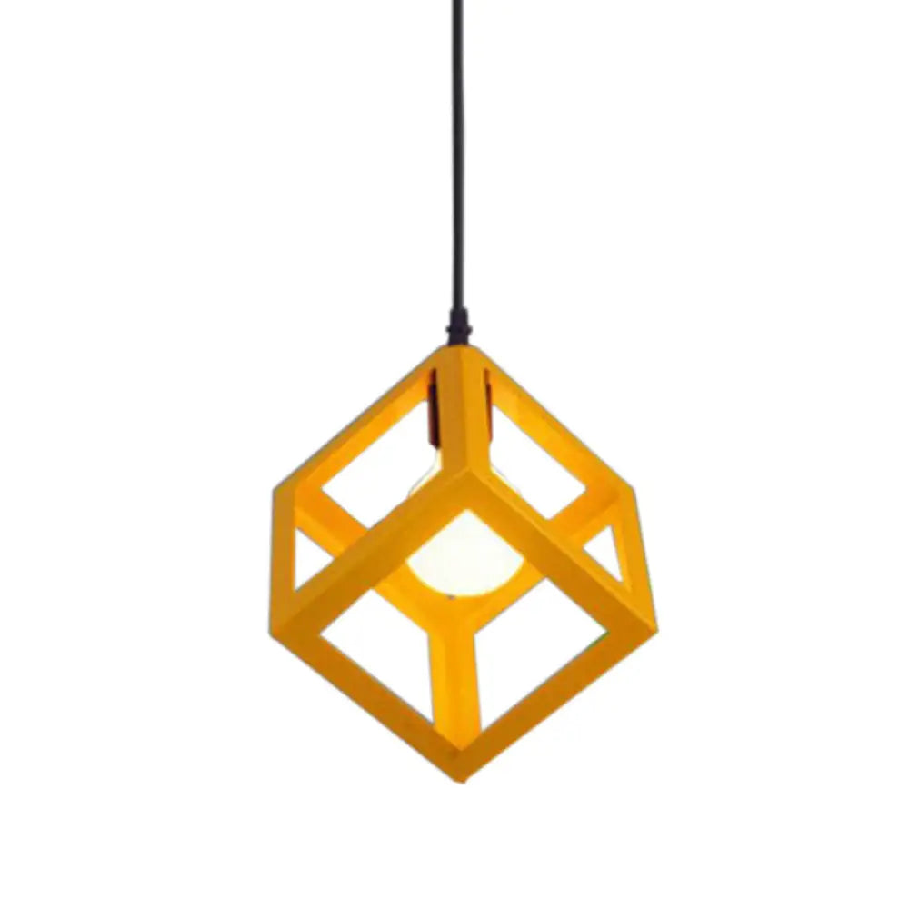 Industrial Style Square Cage Ceiling Light For Bars - Creative Metallic Hanging Fixture With 1