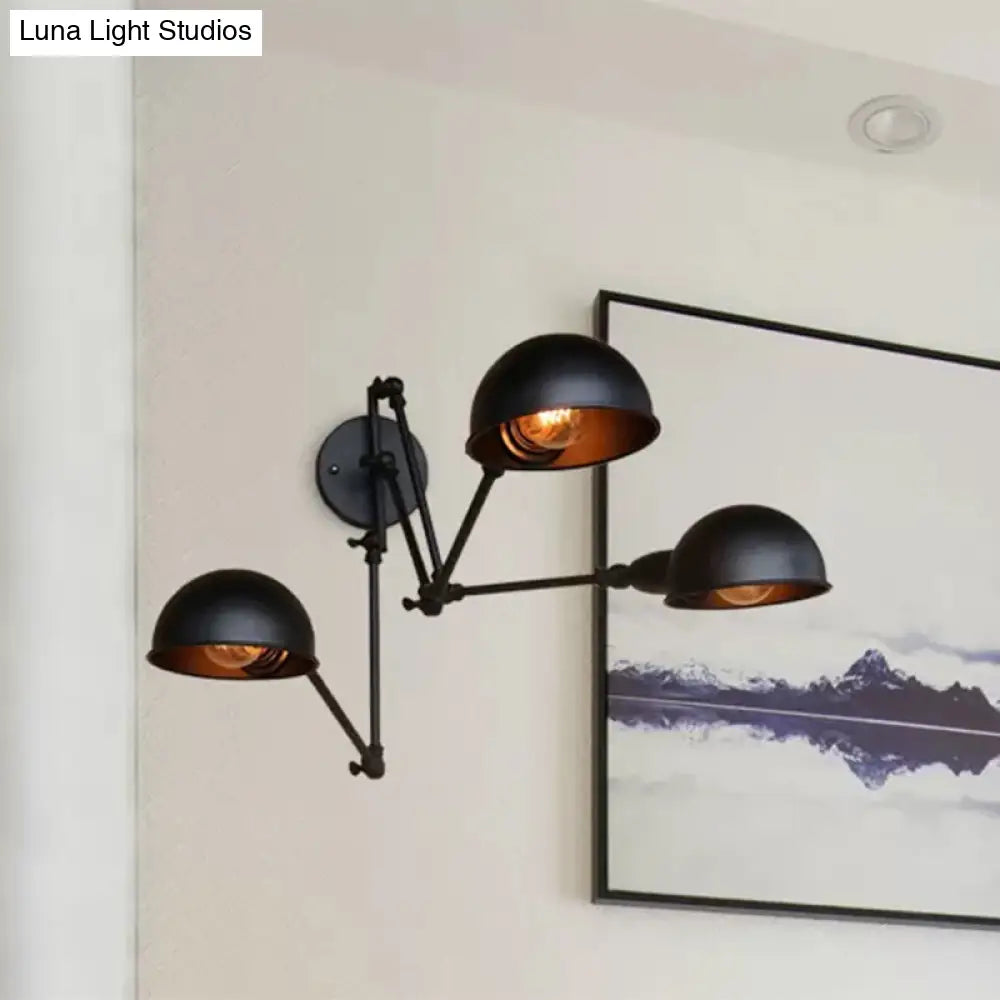 Industrial Style Swing Arm Wall Lamp With Bowl Shade - Black Sconce Lighting (2/3 Heads)