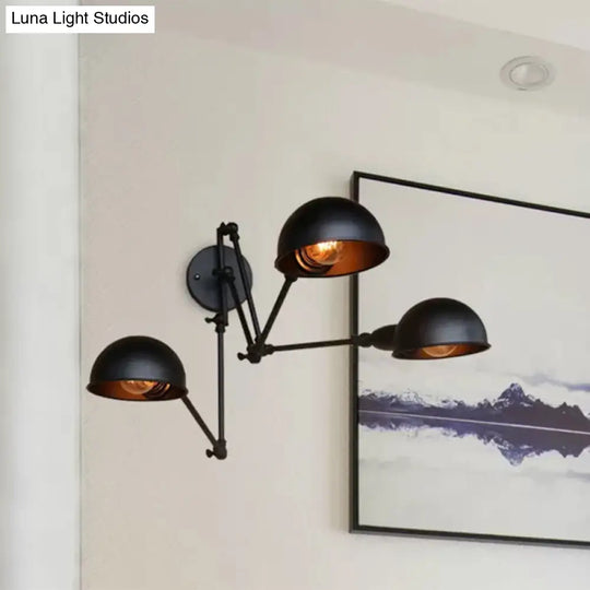 Industrial Style Swing Arm Wall Lamp With Bowl Shade - Black Sconce Lighting (2/3 Heads)