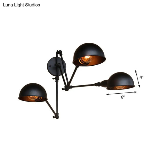 Industrial Style Swing Arm Wall Lamp With Bowl Shade - Black Sconce Lighting (2/3 Heads)