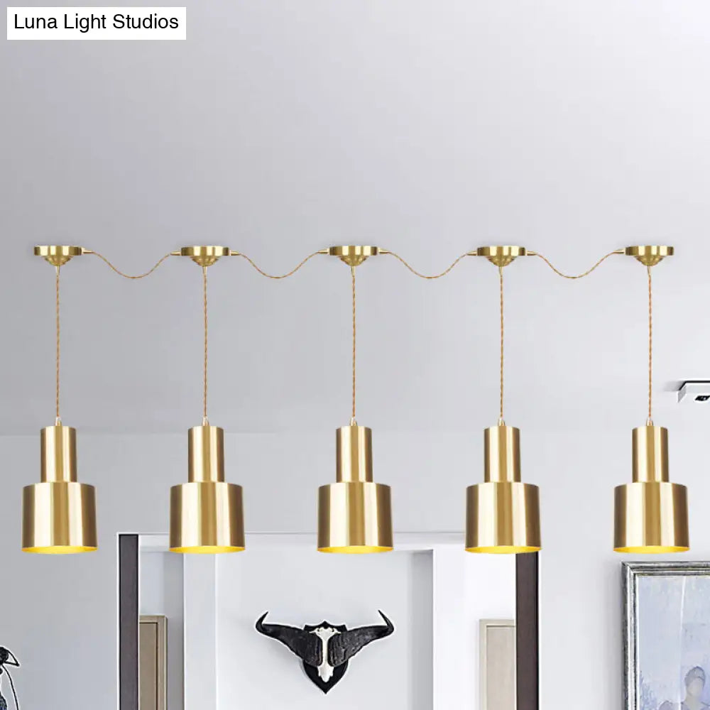 Industrial-Style Metal Gold Finish Tandem Multi Ceiling Light Pendant Lamp - 3/5/7 Heads