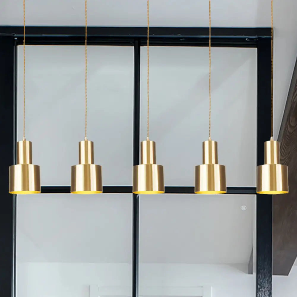 Industrial-Style Tandem Ceiling Pendant Lamp With Metal Gold Finish (3/5/7 Heads) 5 /