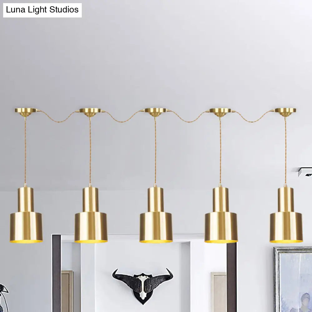 Industrial-Style Tandem Ceiling Pendant Lamp With Metal Gold Finish (3/5/7 Heads)