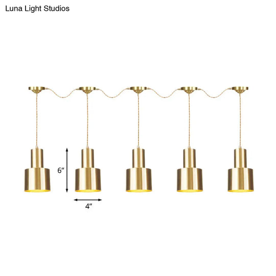 Industrial-Style Metal Gold Finish Tandem Multi Ceiling Light Pendant Lamp - 3/5/7 Heads