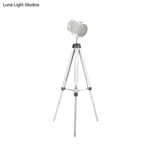 Industrial Style Tripod Floor Light With Metallic Spotlight Black/White Finish For Living Room