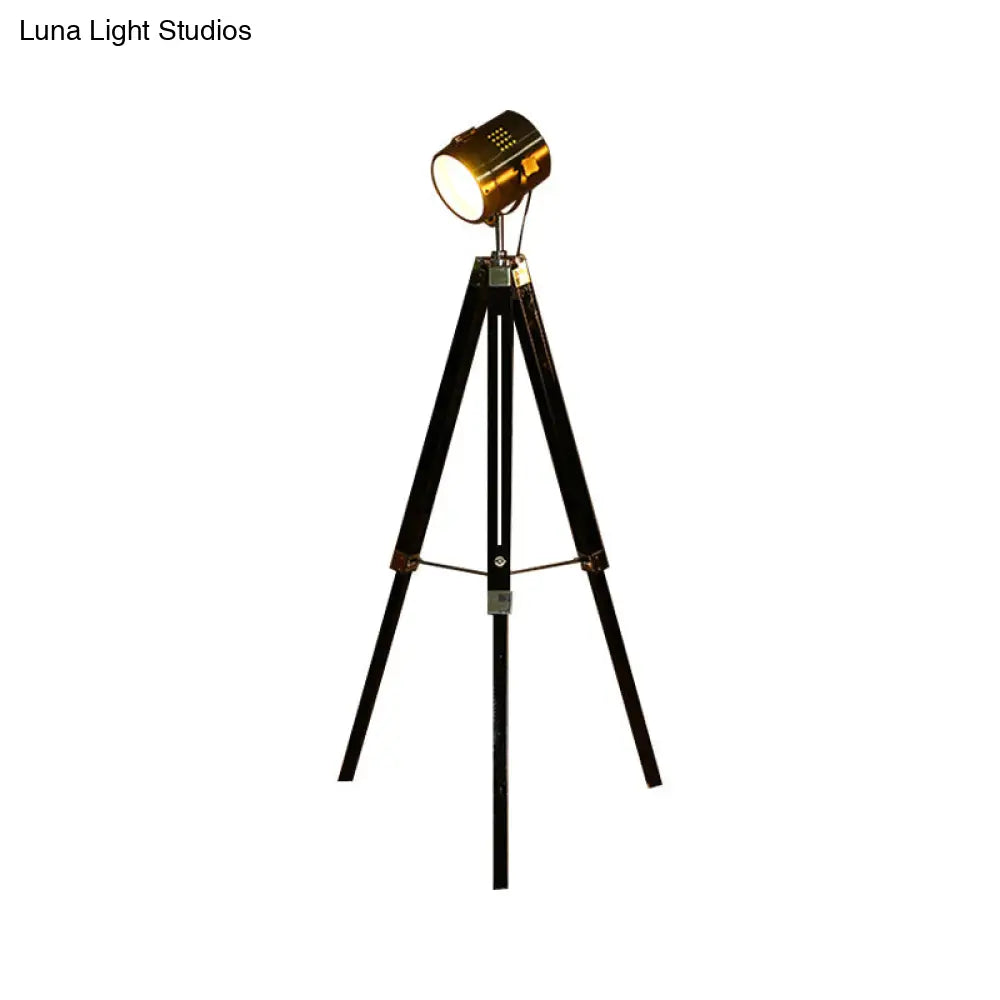 Industrial Style Tripod Floor Light With Metallic Spotlight Black/White Finish For Living Room