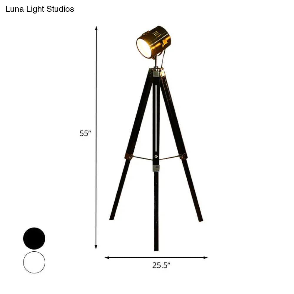 Industrial Style Tripod Floor Light With Metallic Spotlight Black/White Finish For Living Room