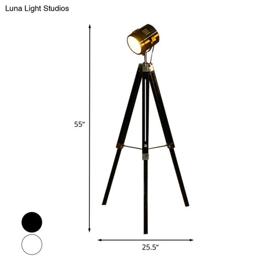 Industrial Style Tripod Floor Light With Metallic Spotlight Black/White Finish For Living Room