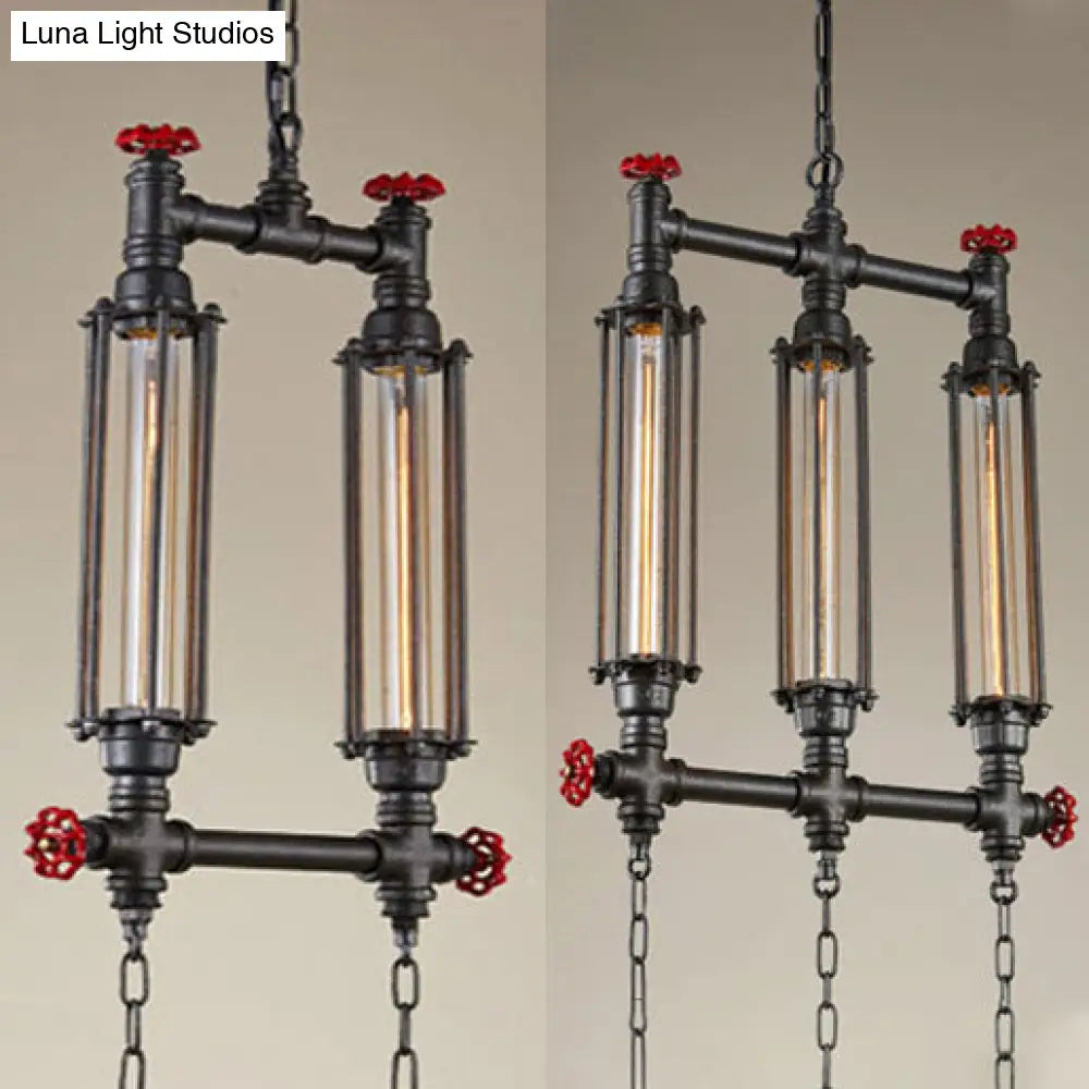 Industrial Style Tubular Metal Island Pendant Light - Black Set Of 2/3 Perfect For Restaurants