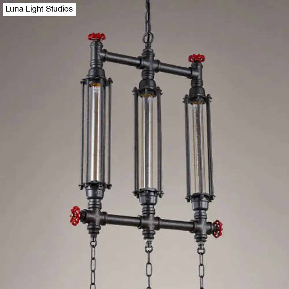 Industrial Style Tubular Metal Island Pendant Light - Black Set Of 2/3 Perfect For Restaurants