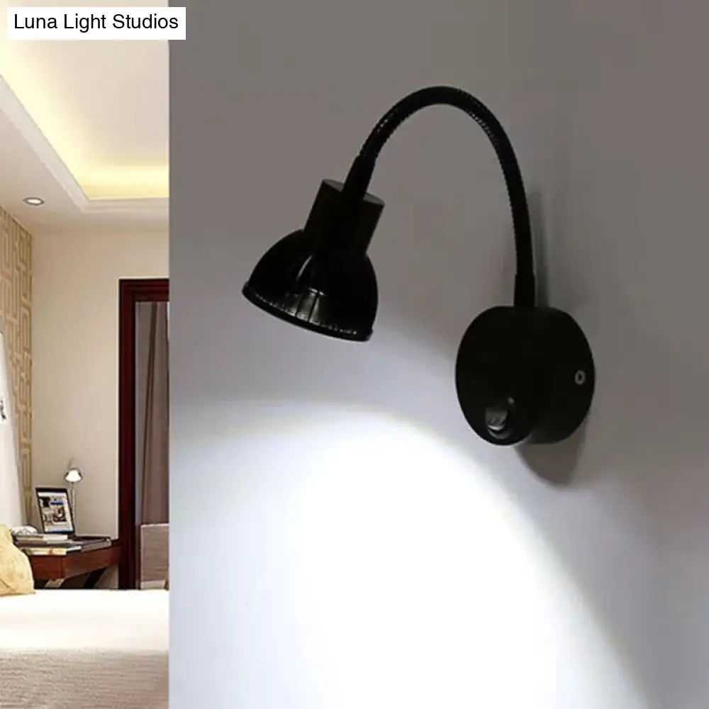 Industrial Style Wall Lamp - Metal Bowl Shape 1 Light Adjustable Arm In Black