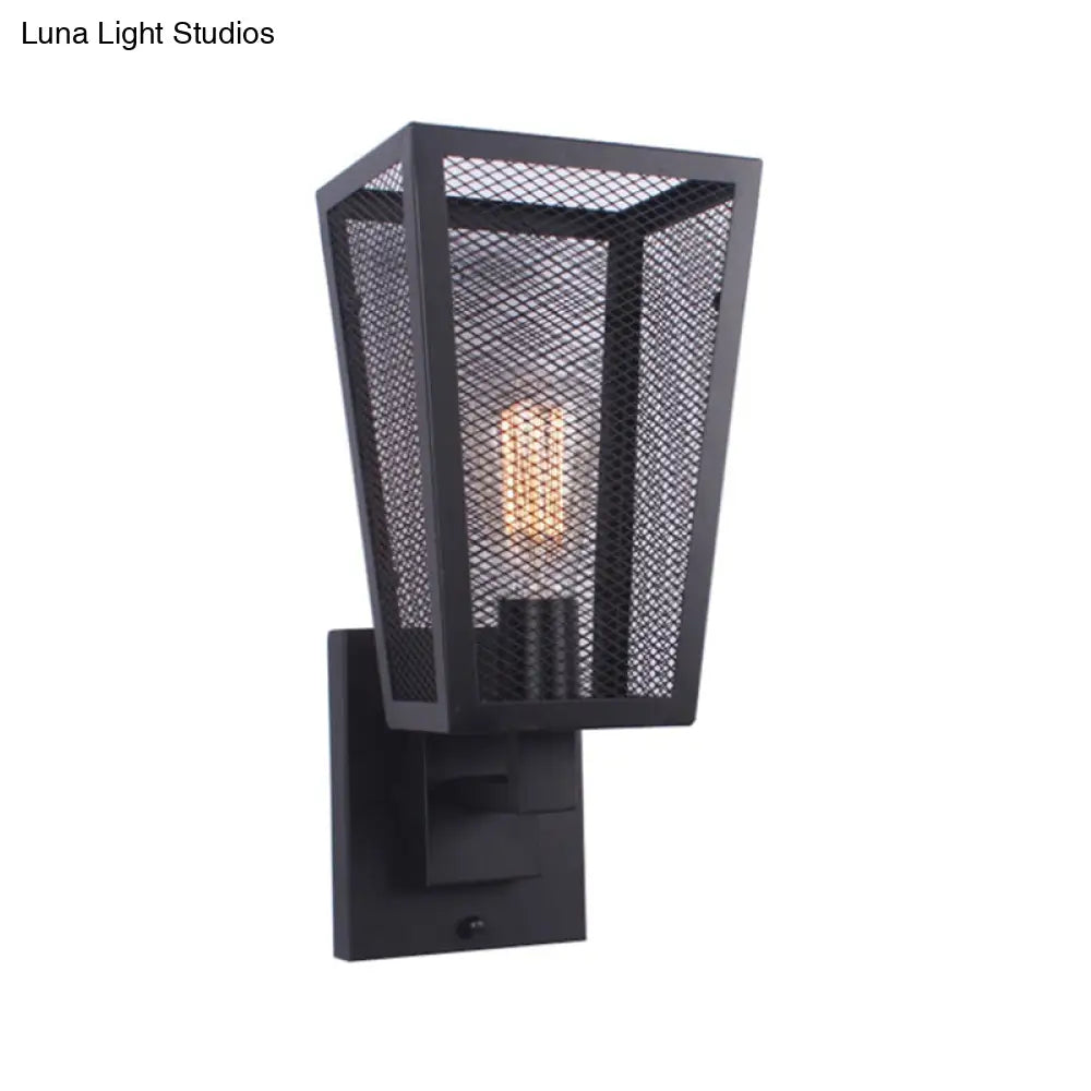 Industrial Style Wall Sconce: Wire Mesh Light With Black Metal Finish Perfect For Stairways