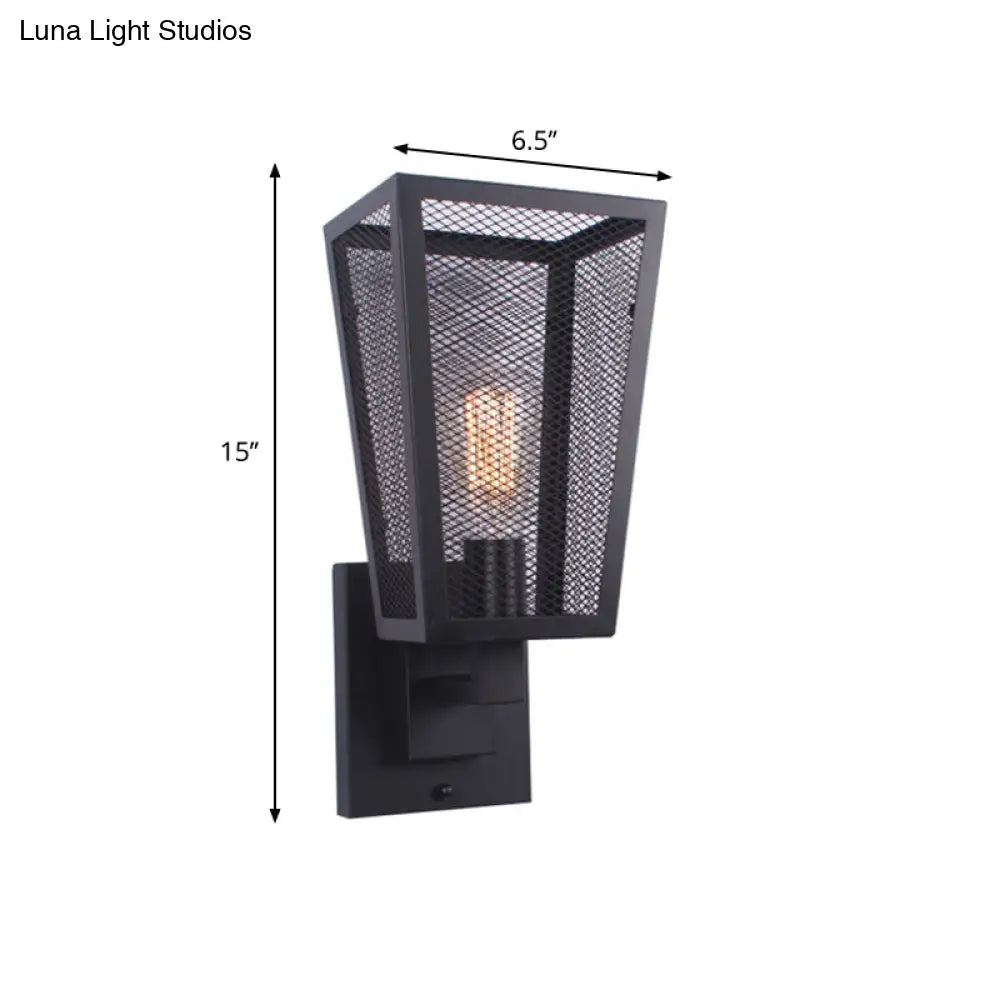 Industrial Style Wall Sconce: Wire Mesh Light With Black Metal Finish Perfect For Stairways