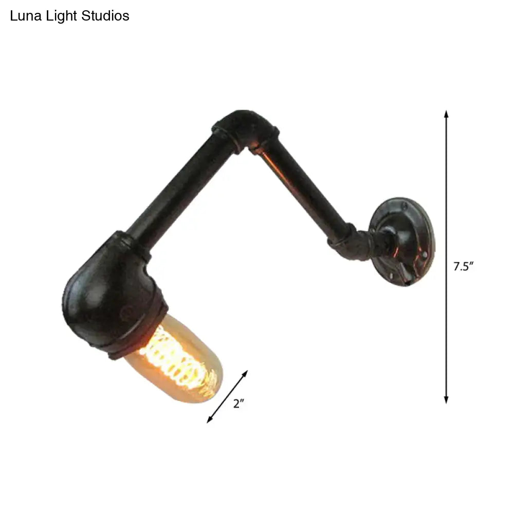 Industrial Style Wall Sconce With Black Finish - 1-Bulb Metal Piped Fixture For Living Room