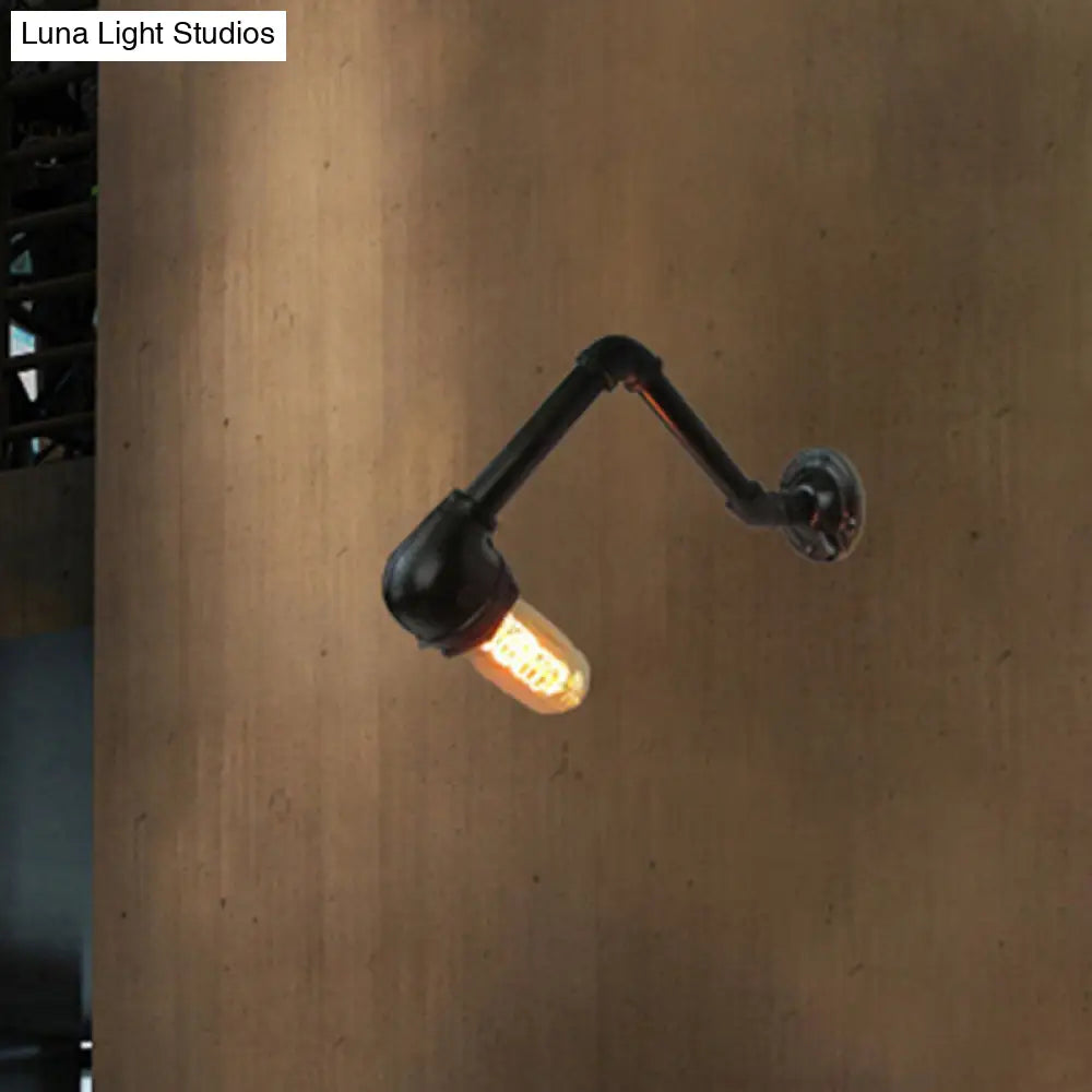 Industrial Style Wall Sconce With Black Finish - 1-Bulb Metal Piped Fixture For Living Room