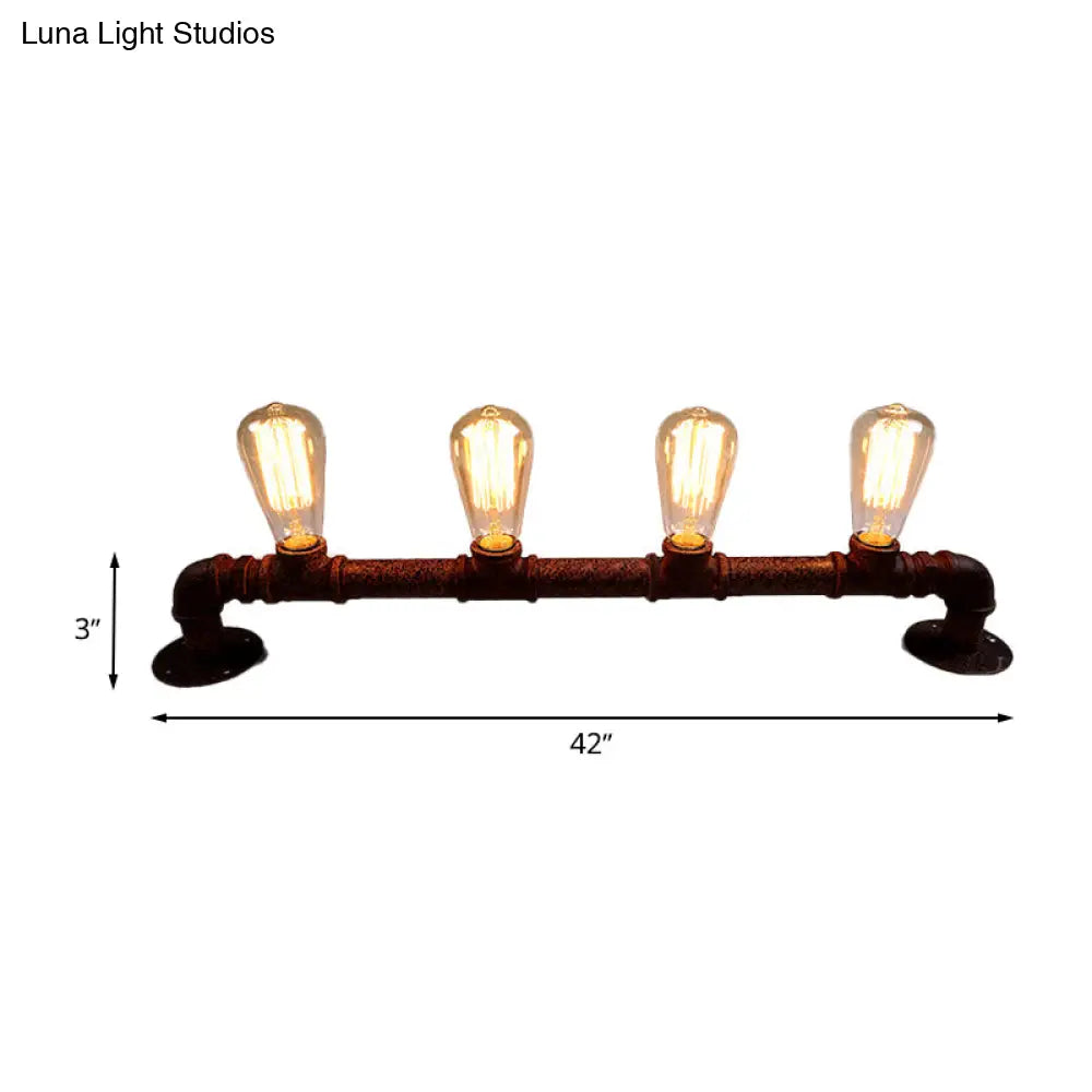 Industrial Style Wall Sconce With Pipe Design - 4 Bulb Linear Mount Black/Bronze Finish For Kitchen