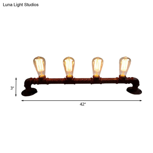 Industrial Style Wall Sconce With Pipe Design - 4 Bulb Linear Mount Black/Bronze Finish For Kitchen