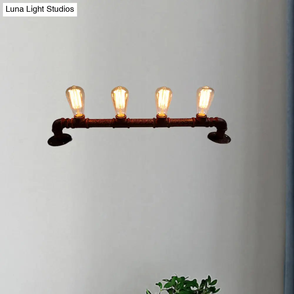 Industrial Style Wall Sconce With Pipe Design - 4 Bulb Linear Mount Black/Bronze Finish For Kitchen