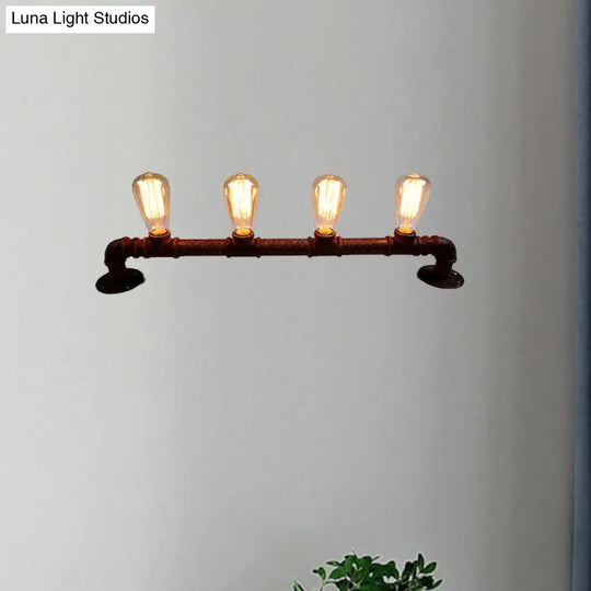 Industrial Style Wall Sconce With Pipe Design - 4 Bulb Linear Mount Black/Bronze Finish For Kitchen