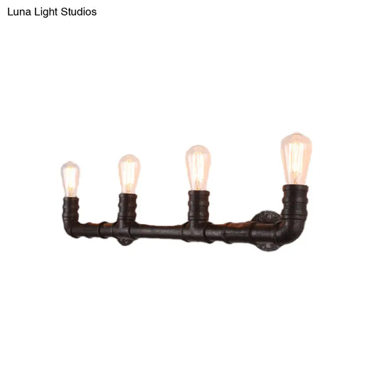 Industrial Style Wall Sconce With Pipe Design - 4 Bulb Linear Mount Black/Bronze Finish For Kitchen