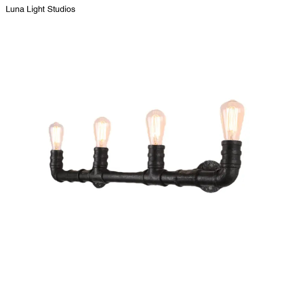 Industrial Style Wall Sconce With Pipe Design - 4 Bulb Linear Mount Black/Bronze Finish For Kitchen