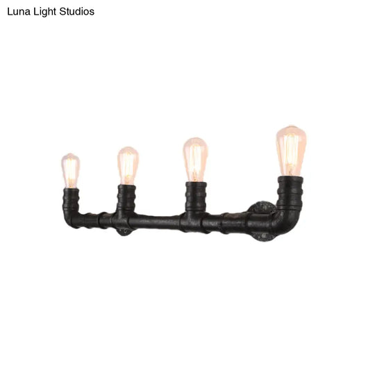 Industrial Style Wall Sconce With Pipe Design - 4 Bulb Linear Mount Black/Bronze Finish For Kitchen