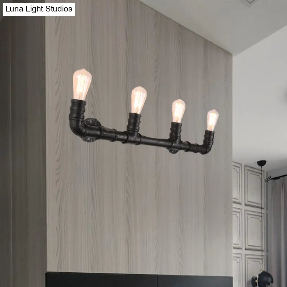 Industrial Style Wall Sconce With Pipe Design - 4 Bulb Linear Mount Black/Bronze Finish For Kitchen