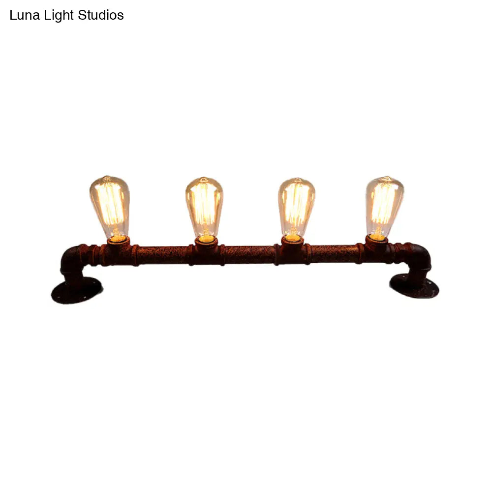 Industrial Style Wall Sconce With Pipe Design - 4 Bulb Linear Mount Black/Bronze Finish For Kitchen