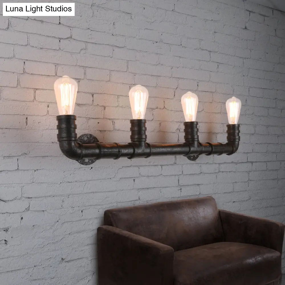 Industrial Style Wall Sconce With Pipe Design - 4 Bulb Linear Mount Black/Bronze Finish For Kitchen