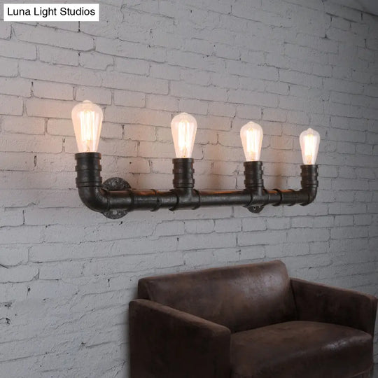 Industrial Style Wall Sconce With Pipe Design - 4 Bulb Linear Mount Black/Bronze Finish For Kitchen