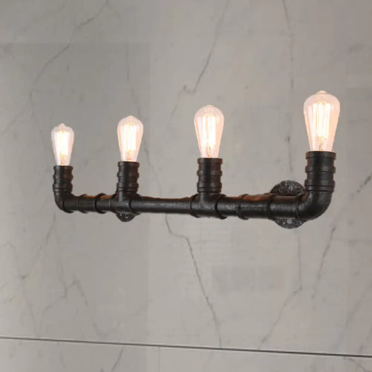 Industrial Style Wall Sconce With Pipe Design - 4 Bulb Linear Mount Black/Bronze Finish For Kitchen