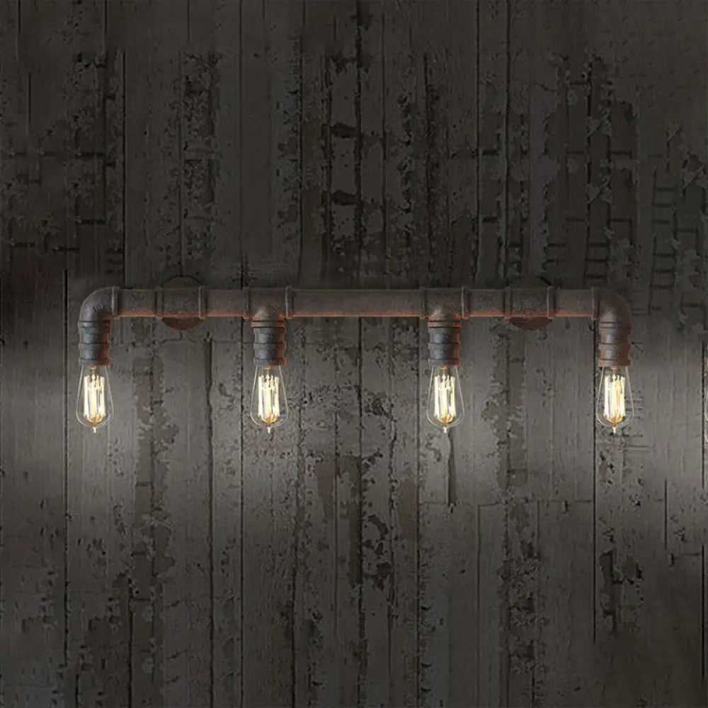 Industrial Style Wall Sconce With Pipe Design - 4 Bulb Linear Mount Black/Bronze Finish For Kitchen