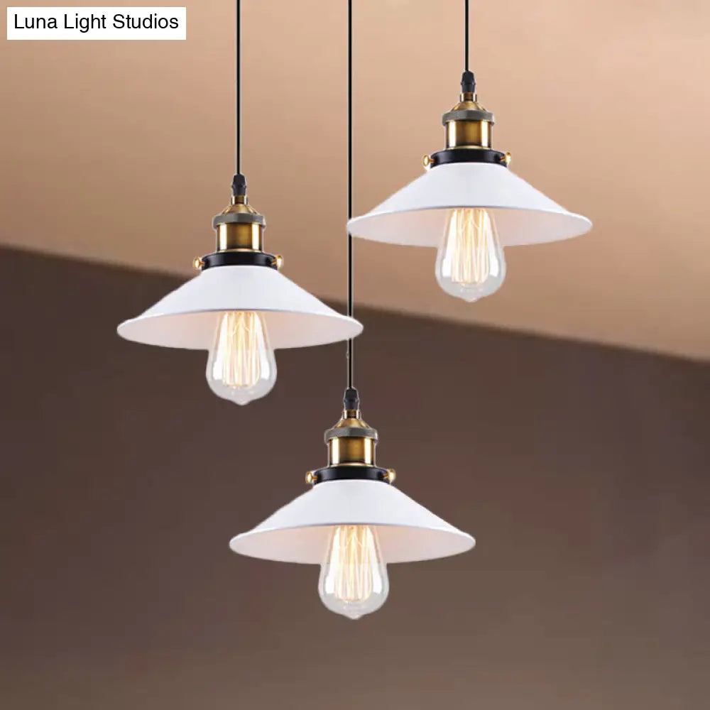 White Industrial Style Metal Pendant Light With 3 Conic Heads - Indoor Hanging Ceiling Fixture