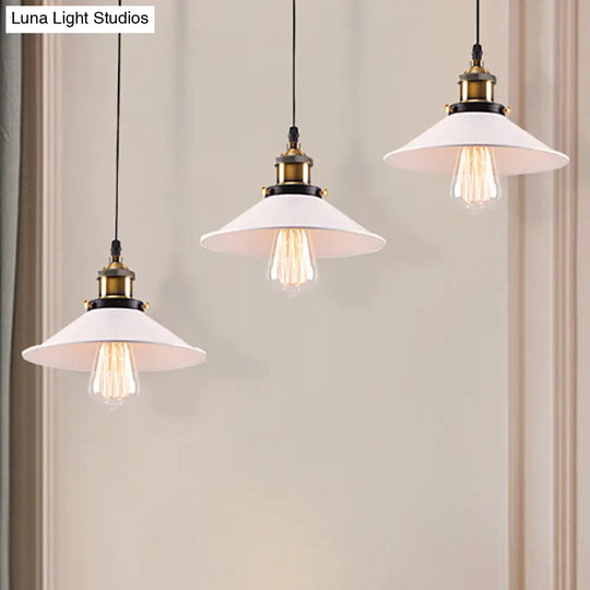 White Industrial Style Metal Pendant Light With 3 Conic Heads - Indoor Hanging Ceiling Fixture