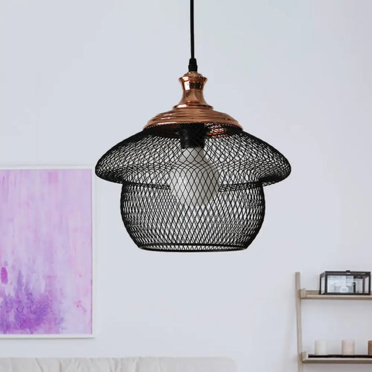 Industrial Style Wire Mesh Metal Pendant Light - Matte Black/Copper Copper