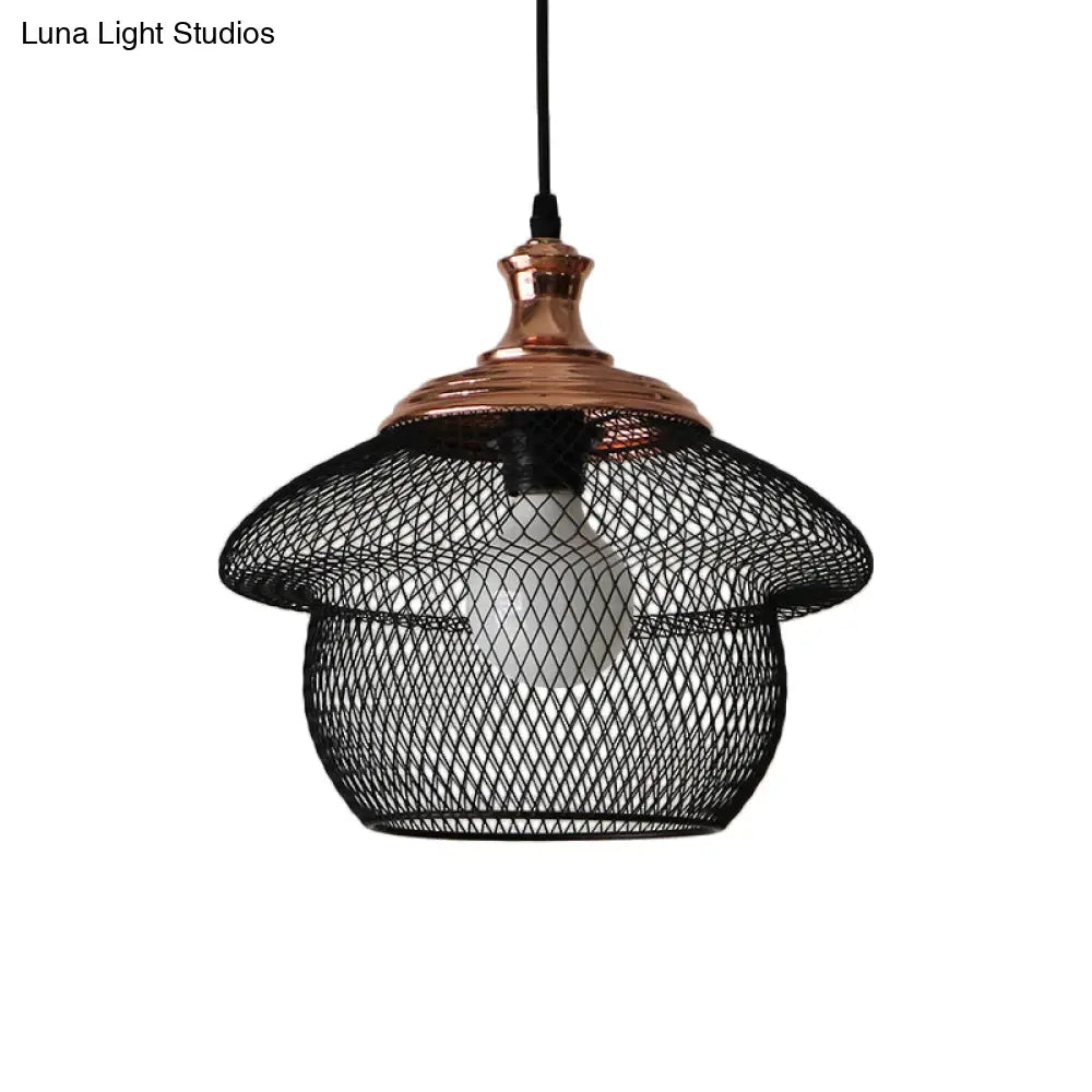 Industrial Style Wire Mesh Metal Pendant Light - Matte Black/Copper