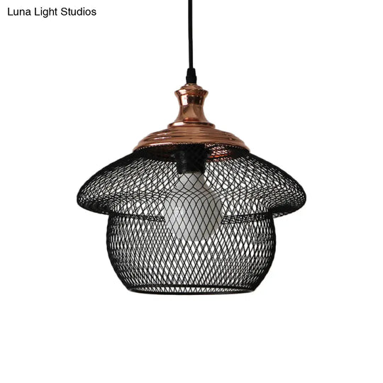 Industrial Style Wire Mesh Metal Pendant Light - Matte Black/Copper