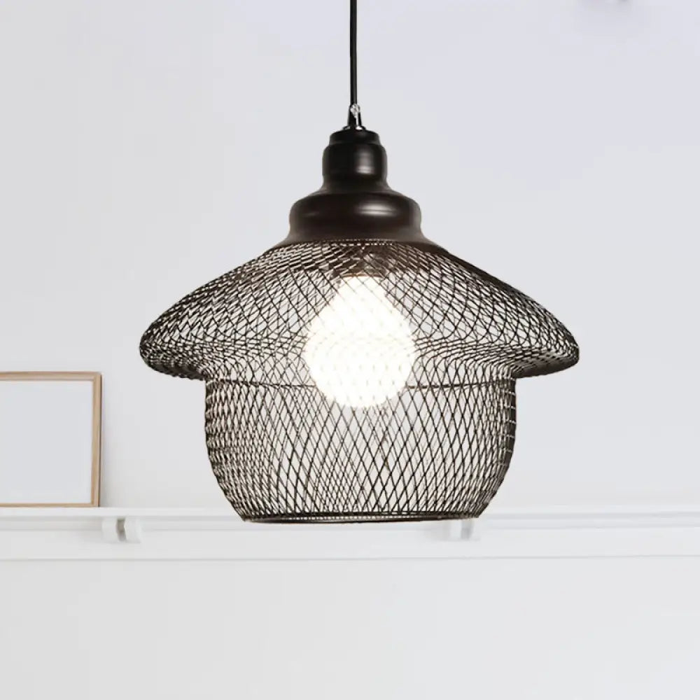 Industrial Style Wire Mesh Metal Pendant Light - Matte Black/Copper Black